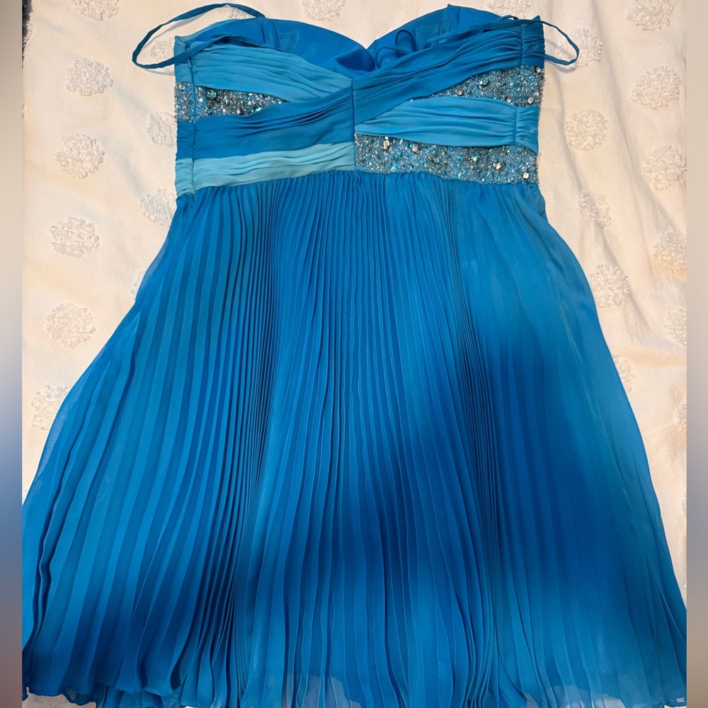 Blue mini dress with rhinestones